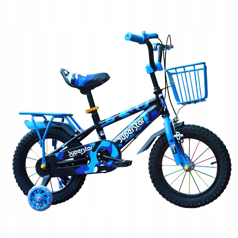 Rower Dziecięcy Niebieski 14 Cali Boczne Koła Kosz Bagażnik Darmat Ligh 559