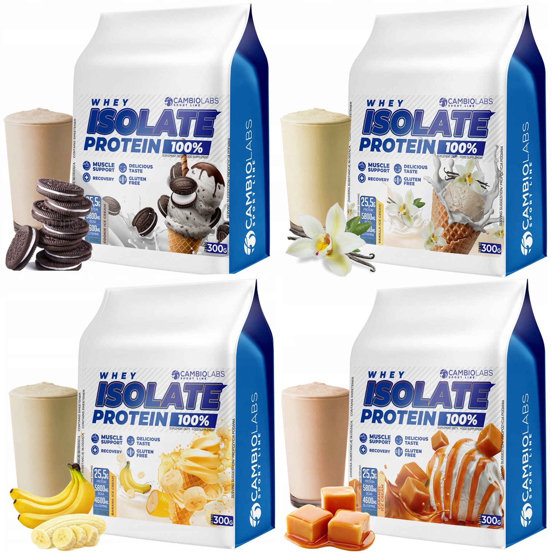 Izolát Bílkoviny Whey Protein vpíjená bez cukru, sada 4 nejlepších příchutí