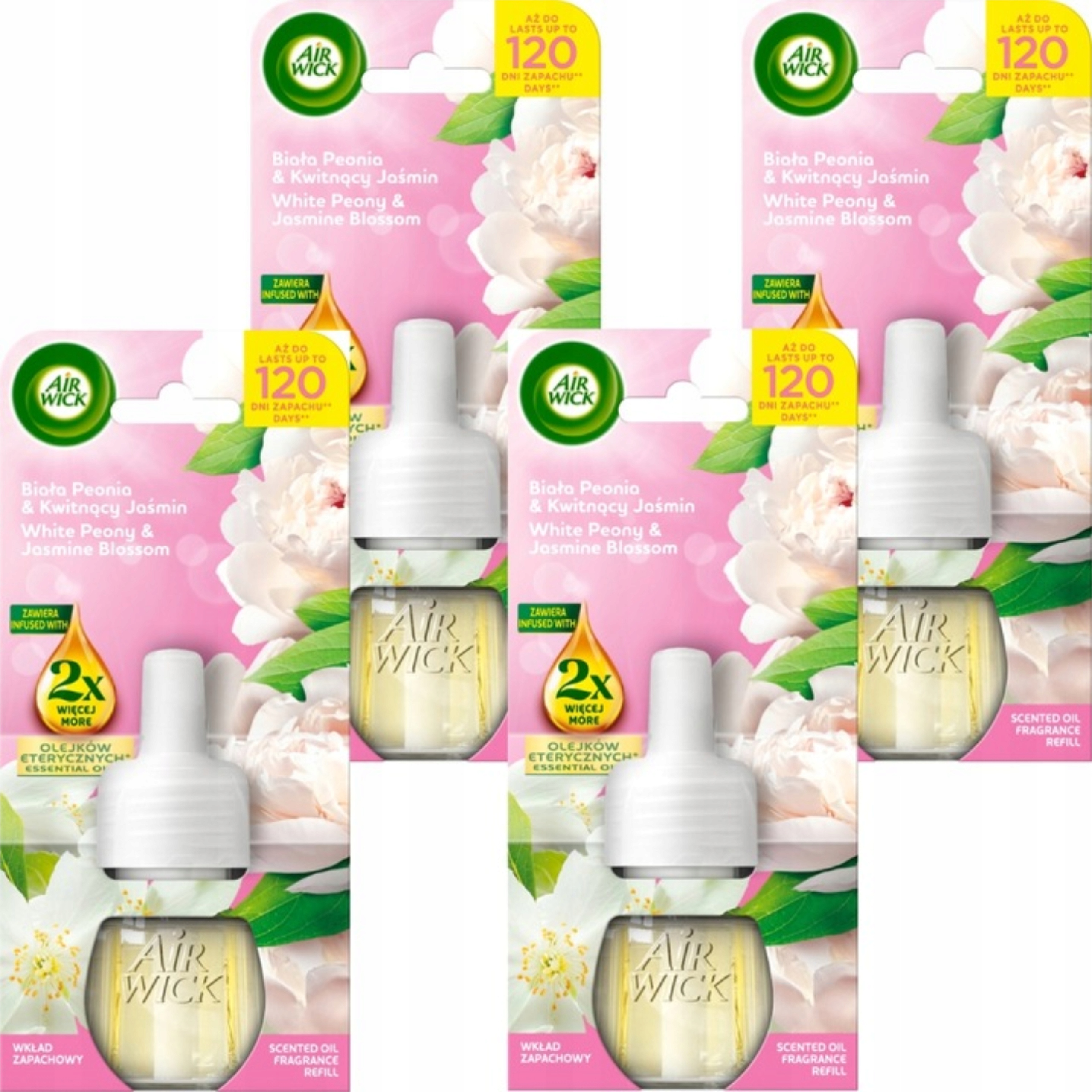Air Wick Náhradní náplň do osvěžovače Bílá pivoňka Kvetoucí jasmín 19 ml 4 ks