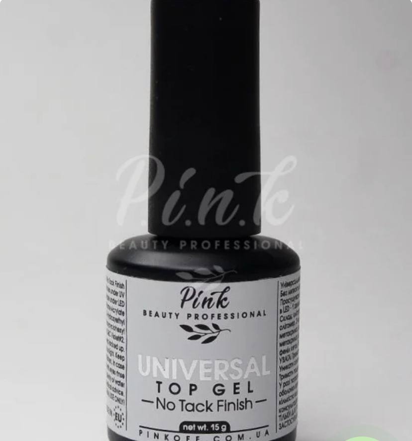Univerzální top na nehty Pink Universal Top Gel -No Tack Finish (15 ml)