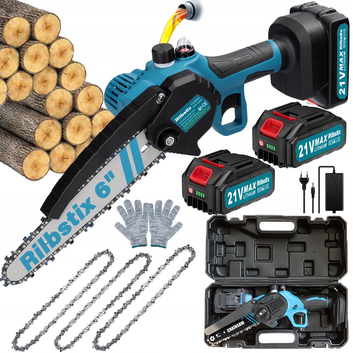 Piła łańcuchowa Rilbstix 1200 W 2*aku 3*łańcuch