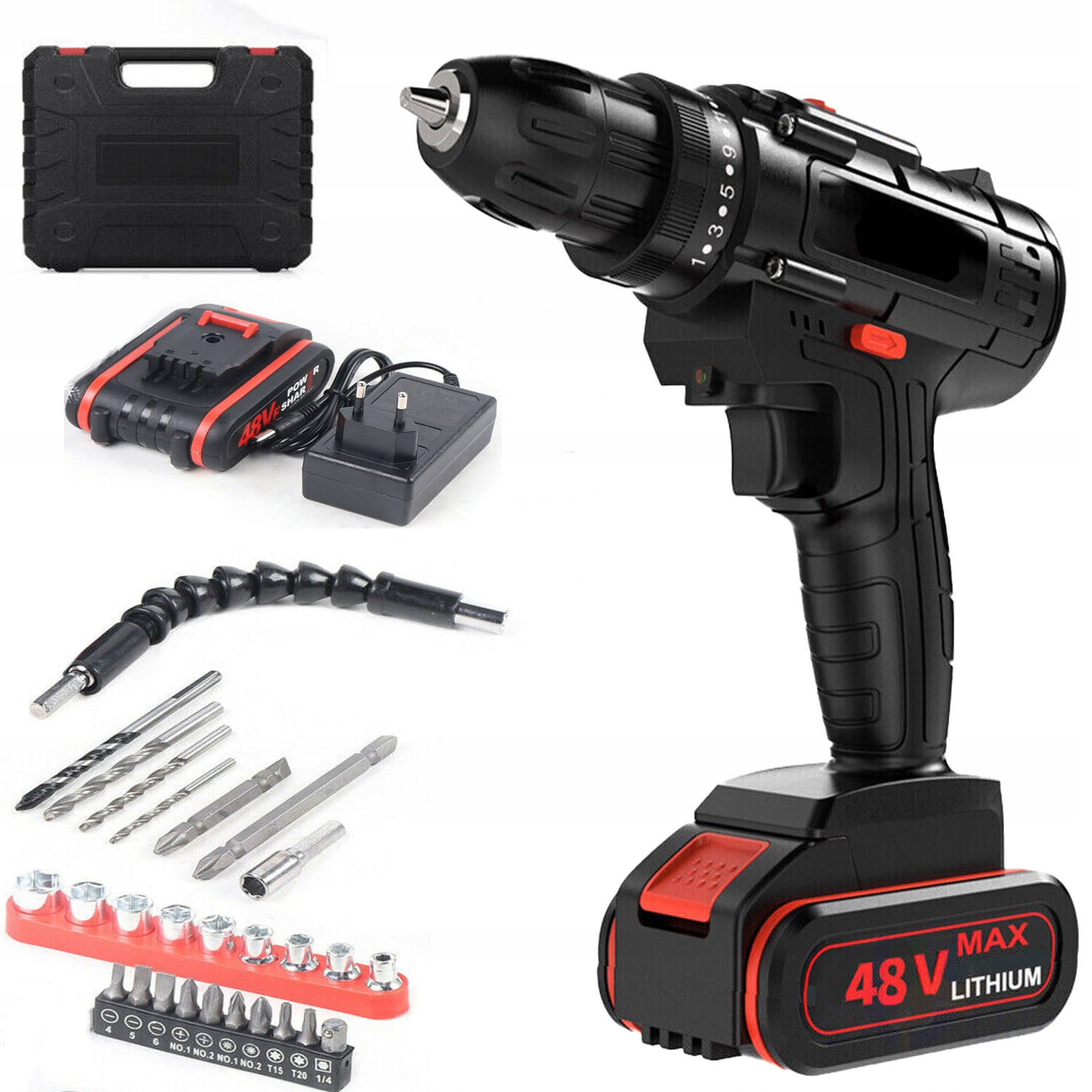 Příklepový Šroubovák Akumulátorová Vrtačka Bity Nástavce Šroubovák Sada 2xAKU