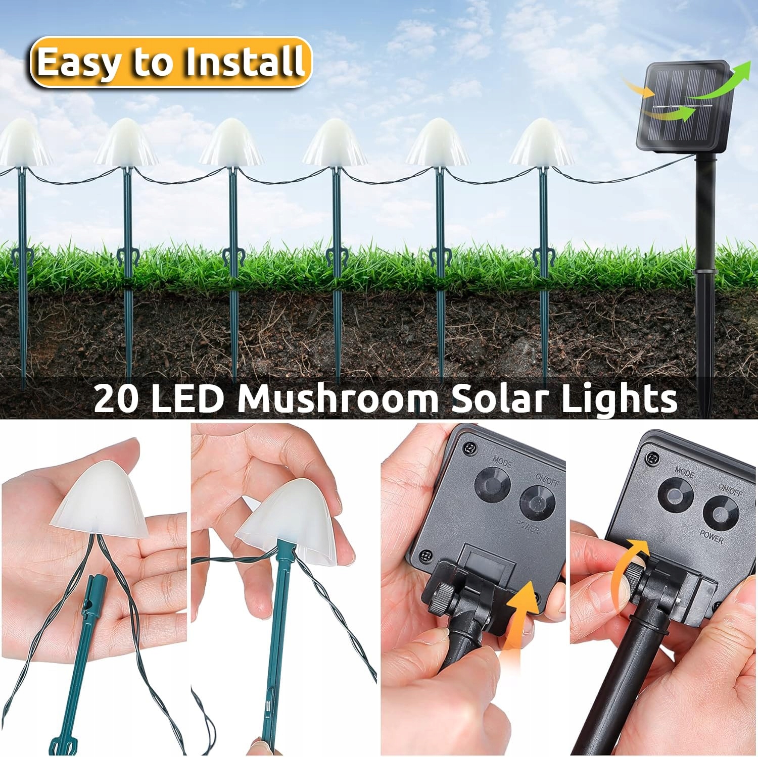 DEKOFUN Solarna Girlanda LED Grzyby Oświetlenie Ogrodowe Na Zewnątrz — miniatura 3