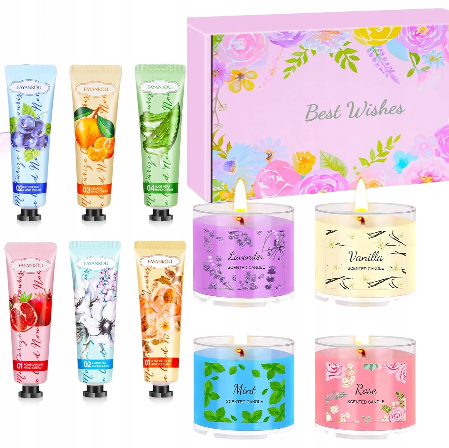 Krémy Na Ruce Přírodní Rostlinné Extrakty Sada Květinových Vonných Svíček