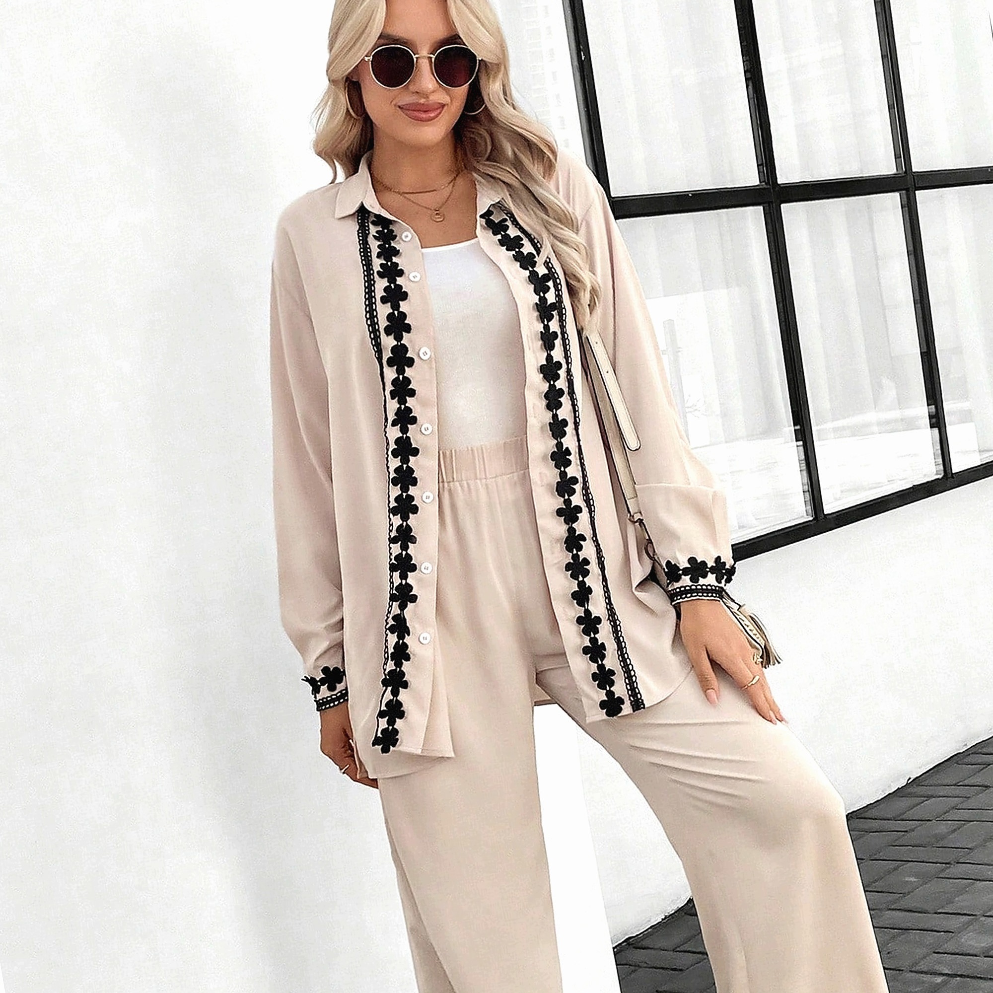 Dámský komplet na každý den Letní Oversize Košile s kalhotami Camel S 36