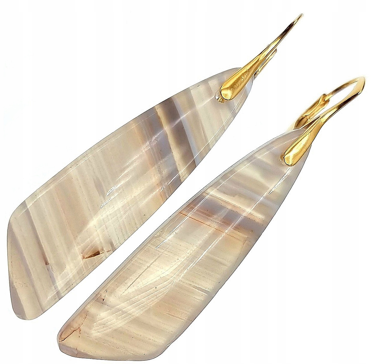 Achát Botswana Krásné Náušnice Zlaté Stříbro