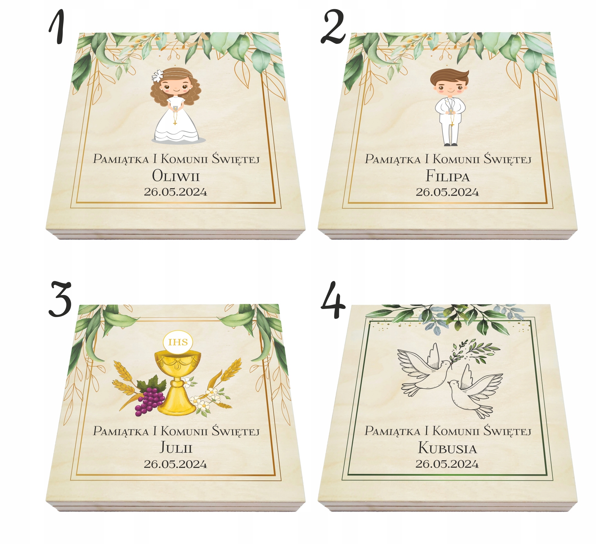 Pamiątka Pierwszej Komunii kartka pudełko prezent kartka komunia 6wzorów Długość 14.5 cm