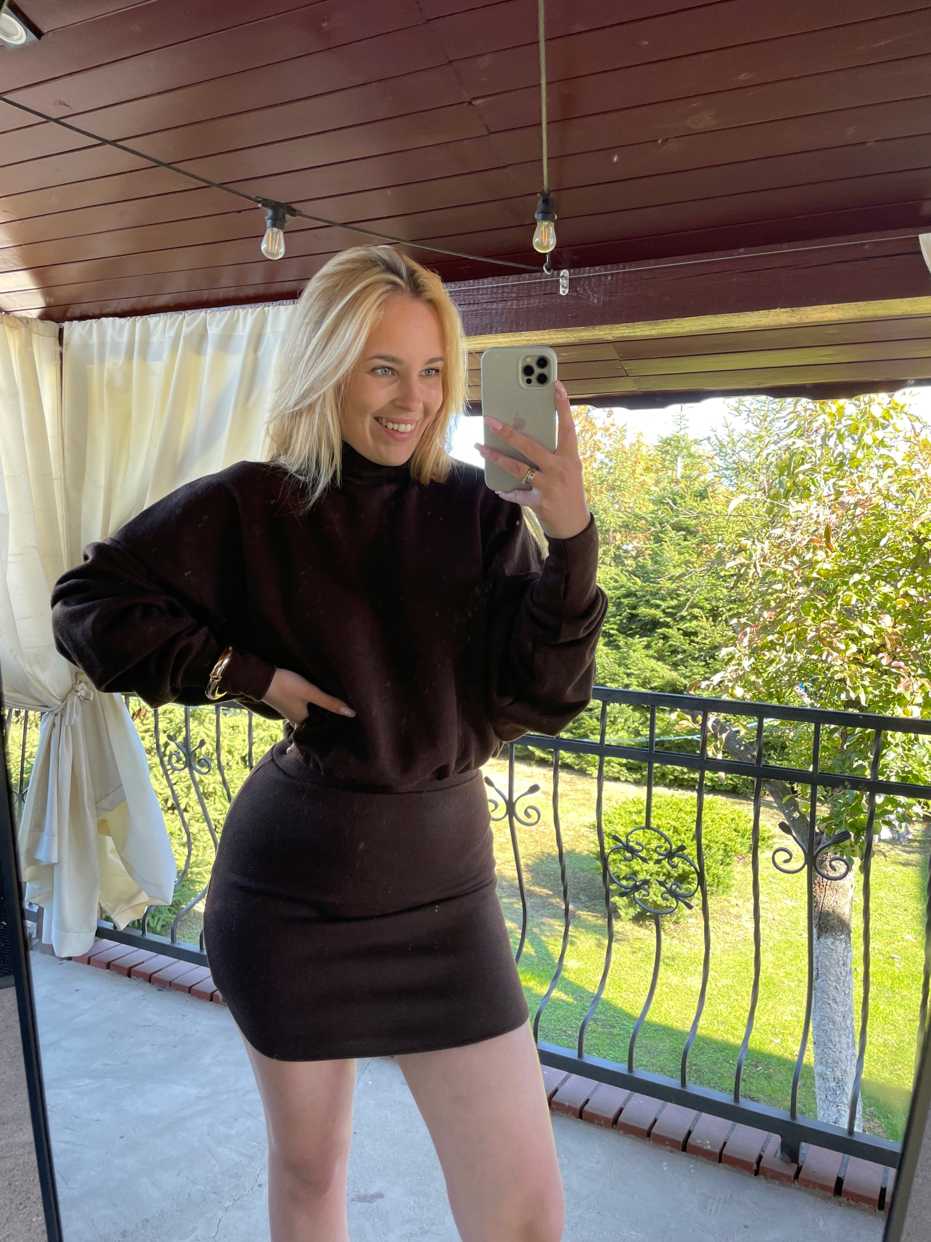 Komplet Halenka Sukně Svetrová Hnědá Xs/s