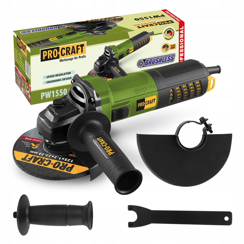 Procraft Szlifierka kątowa 125 mm 850W Soft Start Regulacja Bezszczotkowa