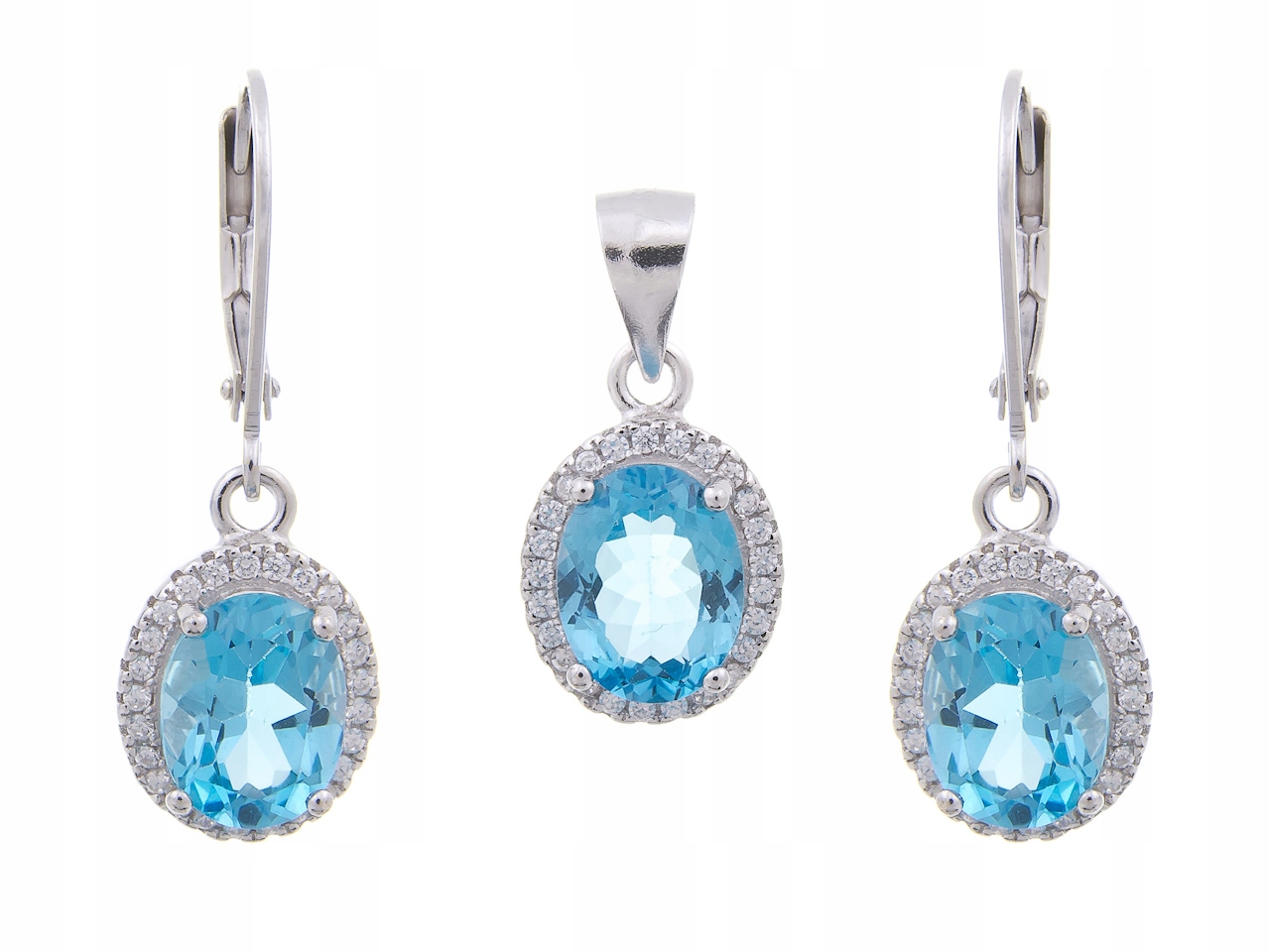 Stříbrný Komplet Markýza Swiss Topaz Přírodní Dárek