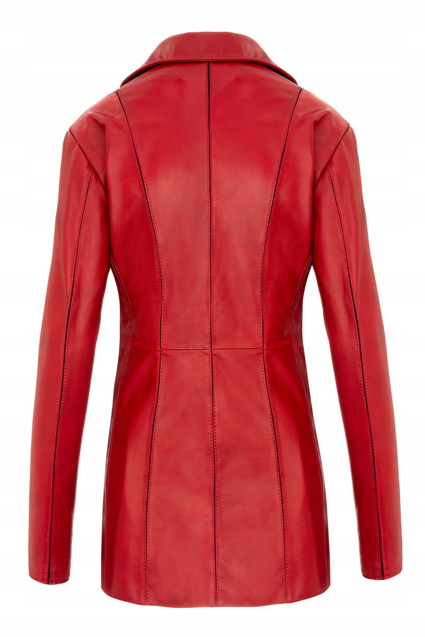 Czerwony płaszcz SKÓRZANY damski z odpinanym kapturem KAD-34 L 40 Model KAD-34