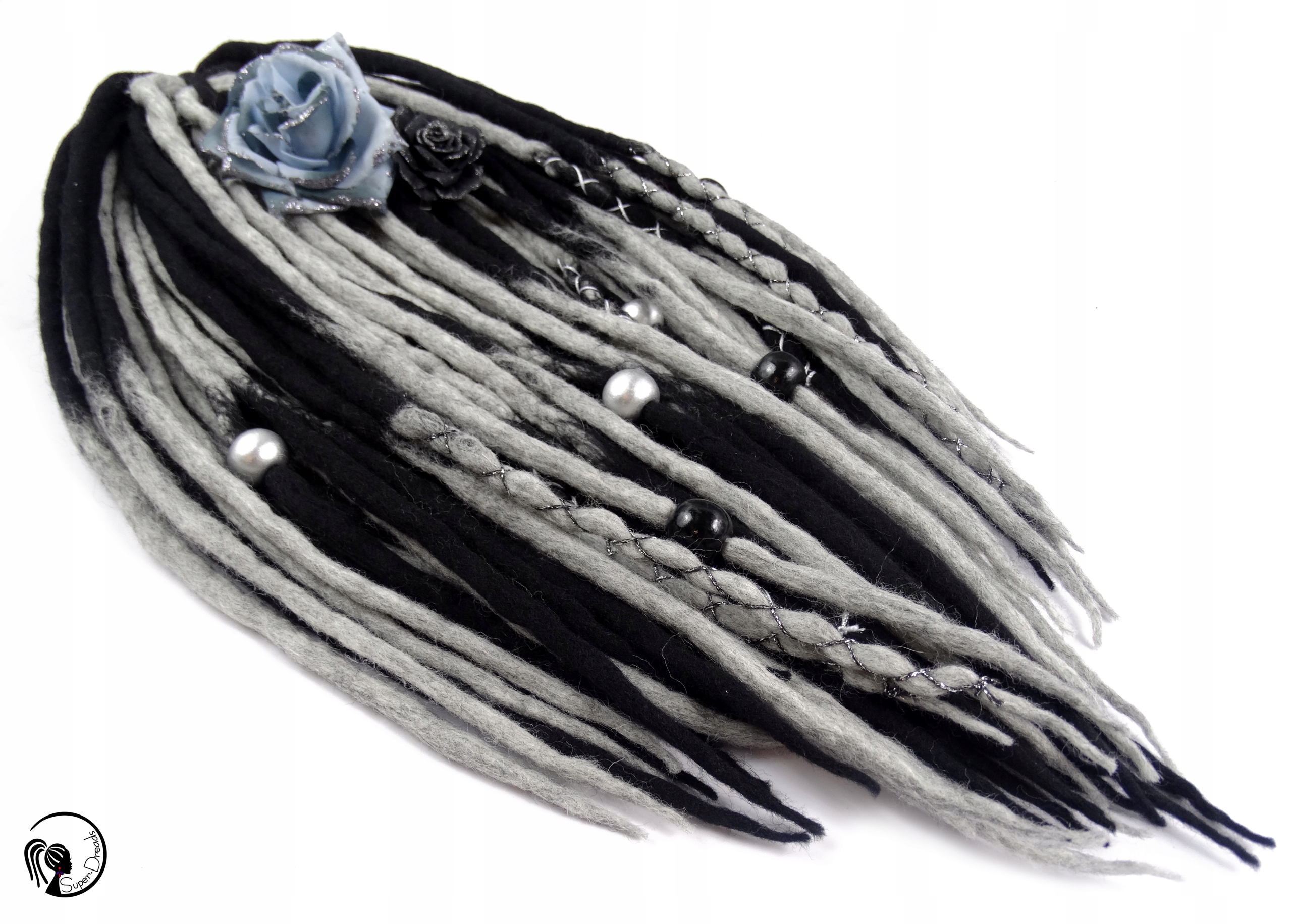 Vlněné pastelky Dredy, černé a šedé, Stříbrný Tribal, 30 kusů