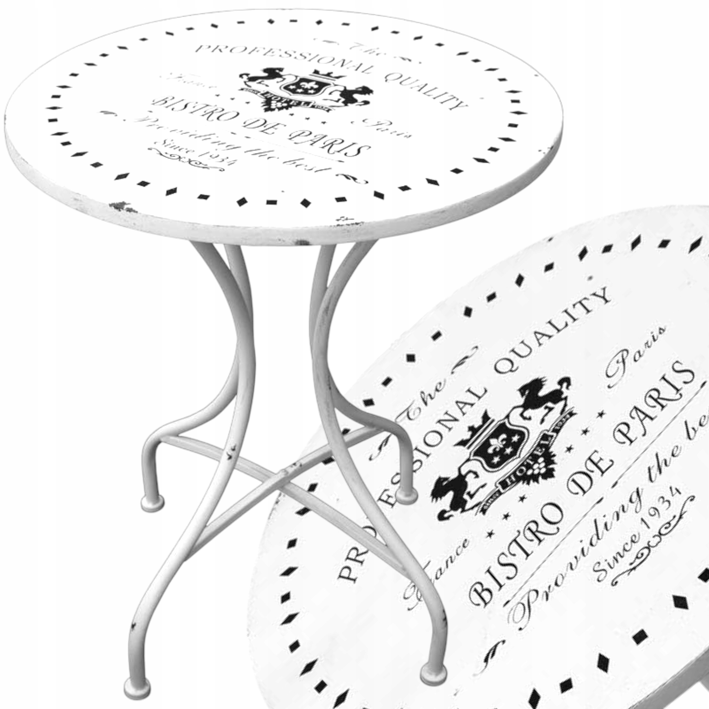 Stół metalowy balkonowy okrągły stolik ogrodowy biały retro prowansalski