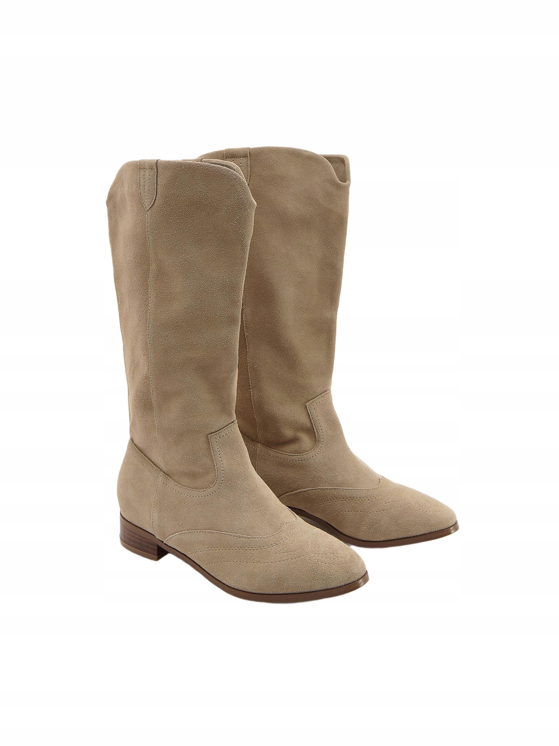 Béžové Vysoké Ploché Semišové Kozačky Nosník Mandlový Zasouvací Reserved 42