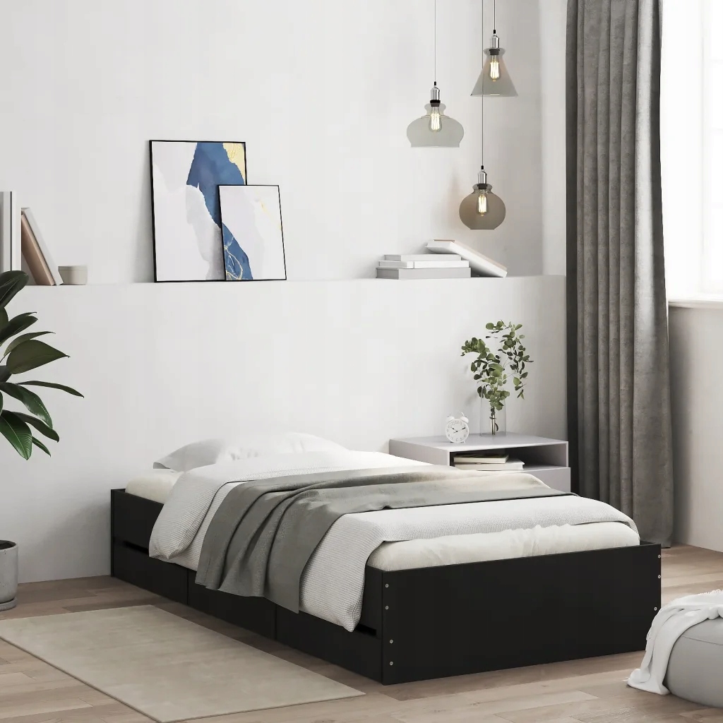 Rám postele se zásuvkami černý 100 x 200 cm kompozitní dřevo Černý 3207288