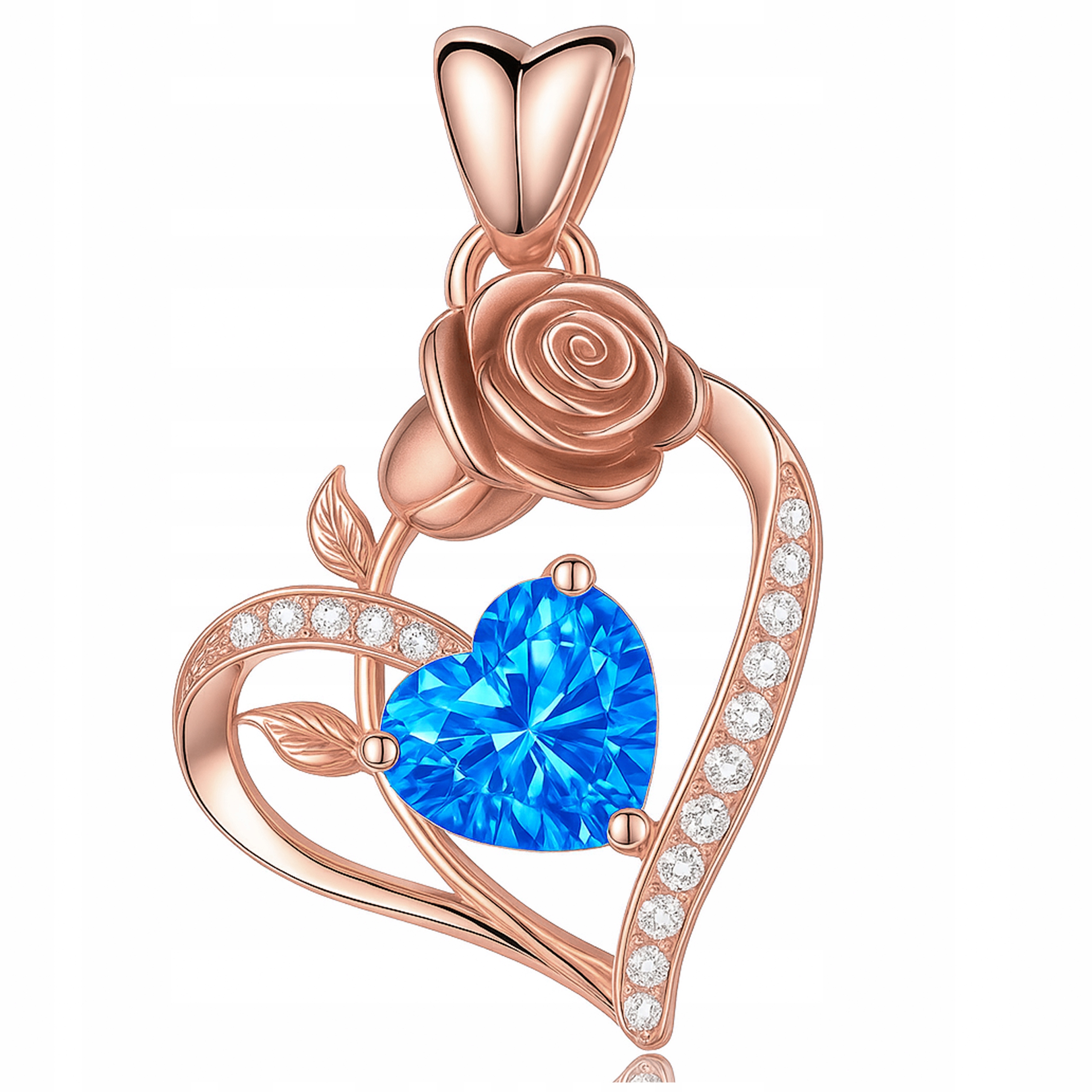 Přívěsek na řetízek Pozlacený Modré Křišťálové Srdce Růže Stříbro