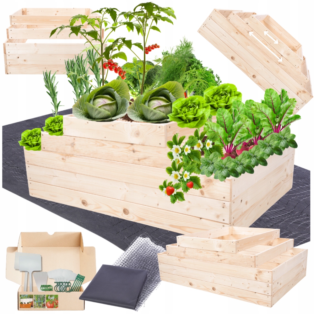 Kaskádový vyvýšený záhon nastavitelný květináč pařeniště dřevěný 45x120x80