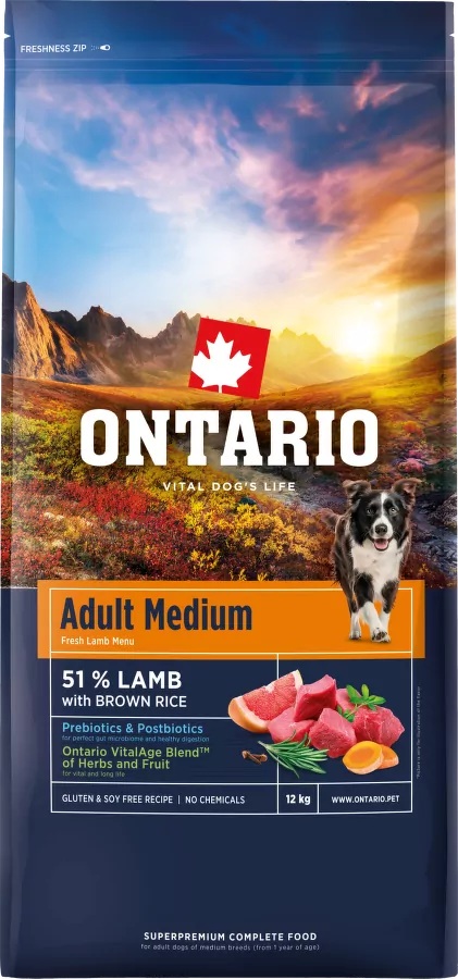 Ontario Adult Medium Lamb Jagnięcina z Brązowym Ryżem 12kg