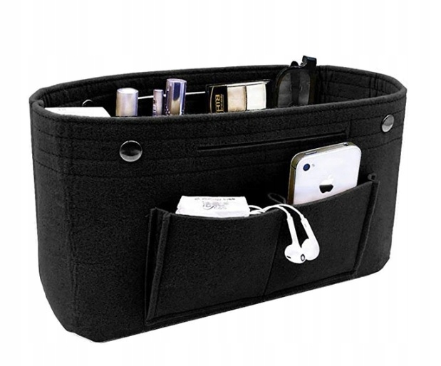 Wkład Organizer do Torebki Filcowy Czarny Pojemny Kobiety Shopper Szoperka