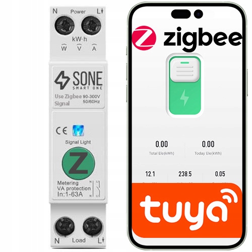 Przekaźnik Zigbee 63A Tuya Smart Z Pomiarem Zdalnie Sterowany Bezpiecznik