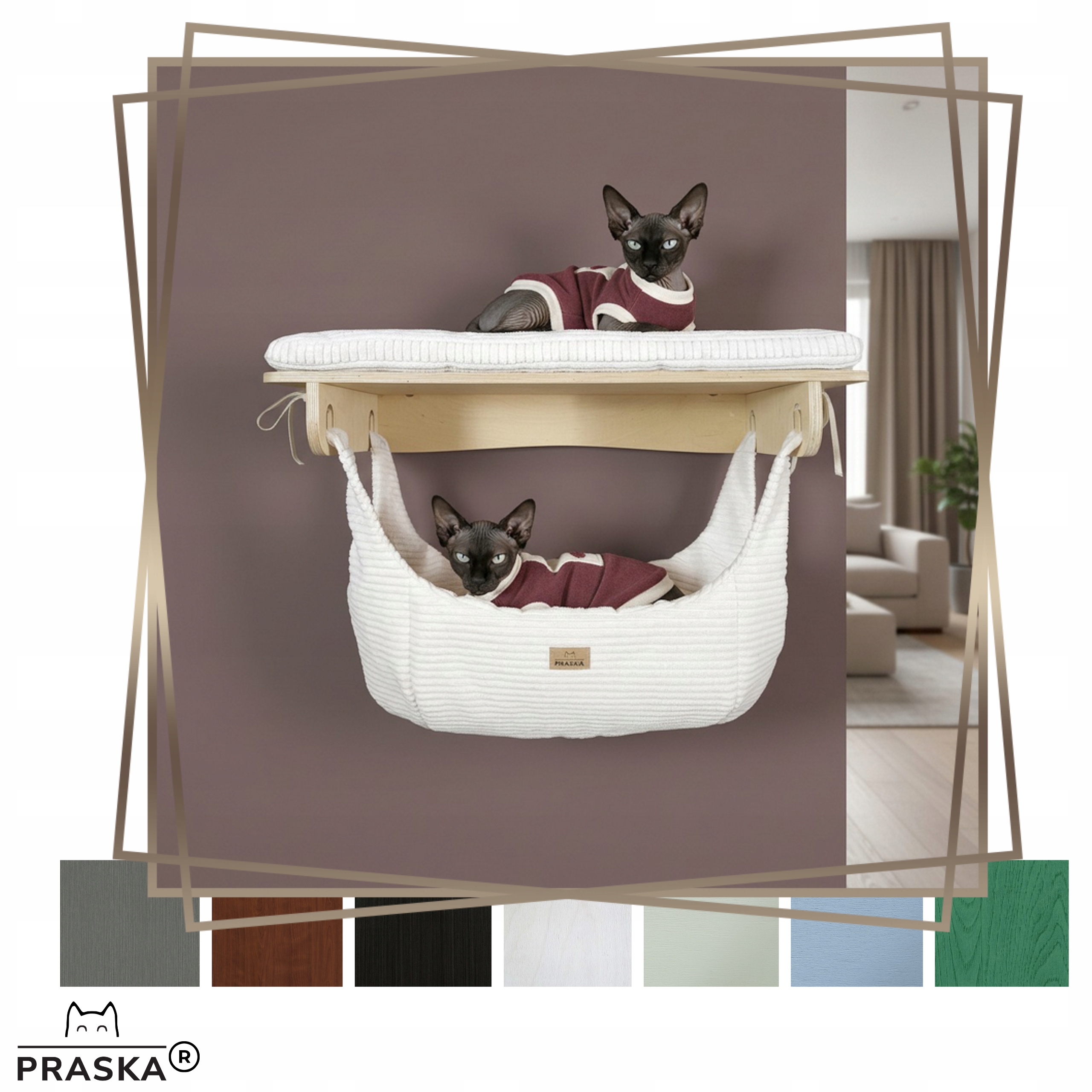 Levně Pražská polička na zeď pro kočky houpací síť ShelfCloud 75x35 cm Barva