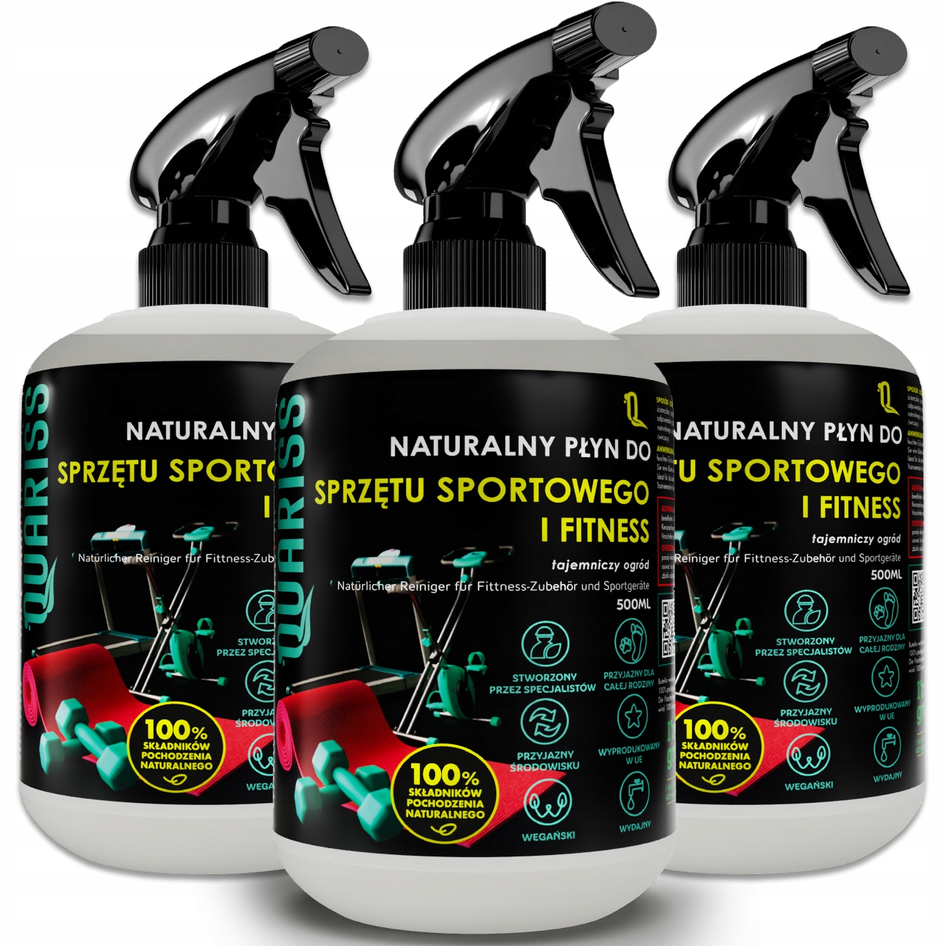 Tekutý přípravek na mytí sportovního vybavení činek z oceli, přírodního plastu, 3 x 500 ml