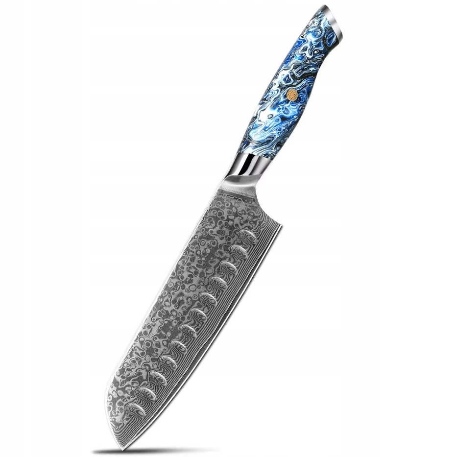 Damaškový kuchynský nôž Akio Santoku/Modrá KP-37331
