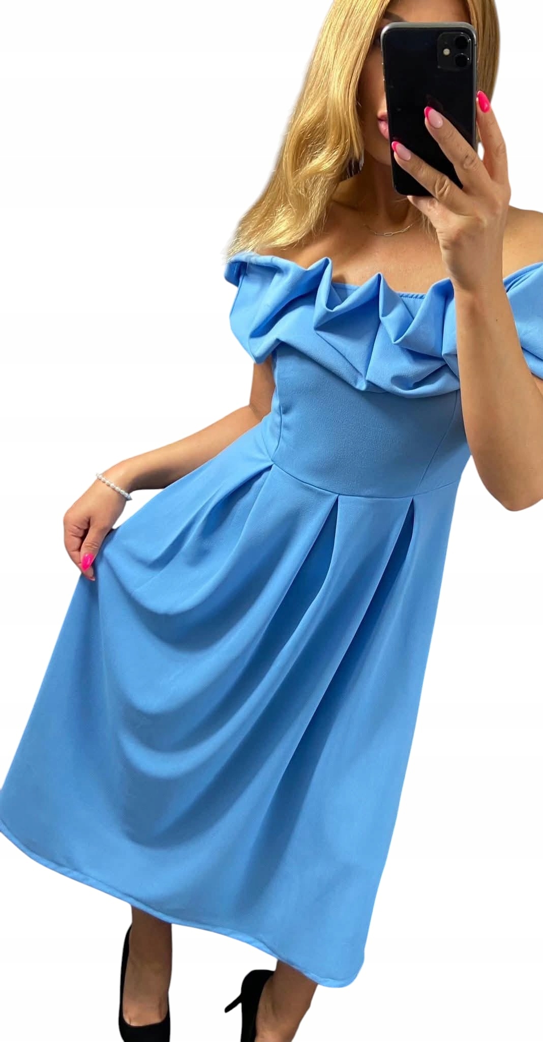 V0029 Elegantní Dlouhá Šaty S Volánem Přiléhavá Světle Modrá vel.