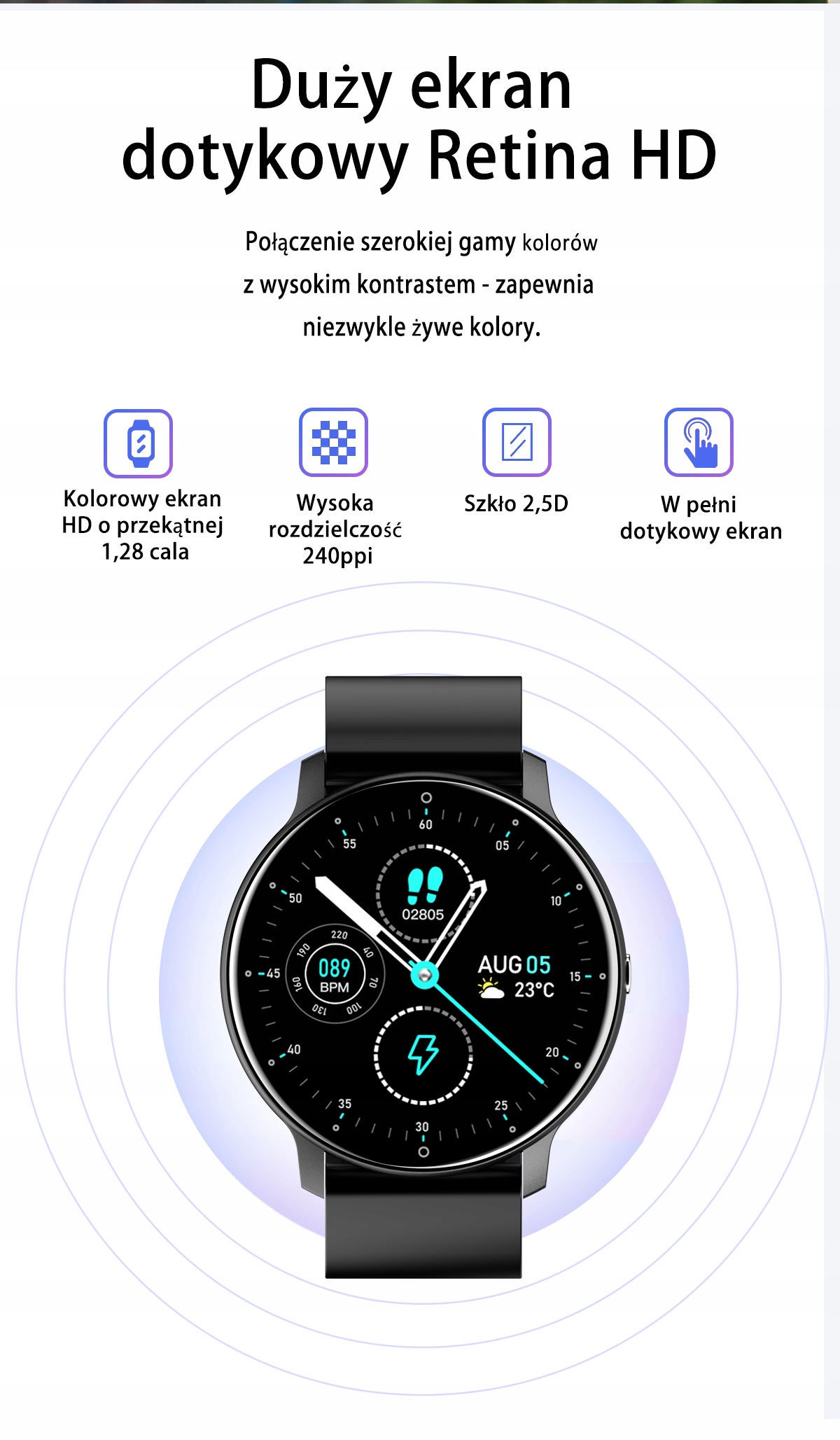 Smartwatch GRAVITY GT1-5 GRANATOWY Męski POŁĄCZENIA KALORIE SEN TĘTNO SMS Model inny