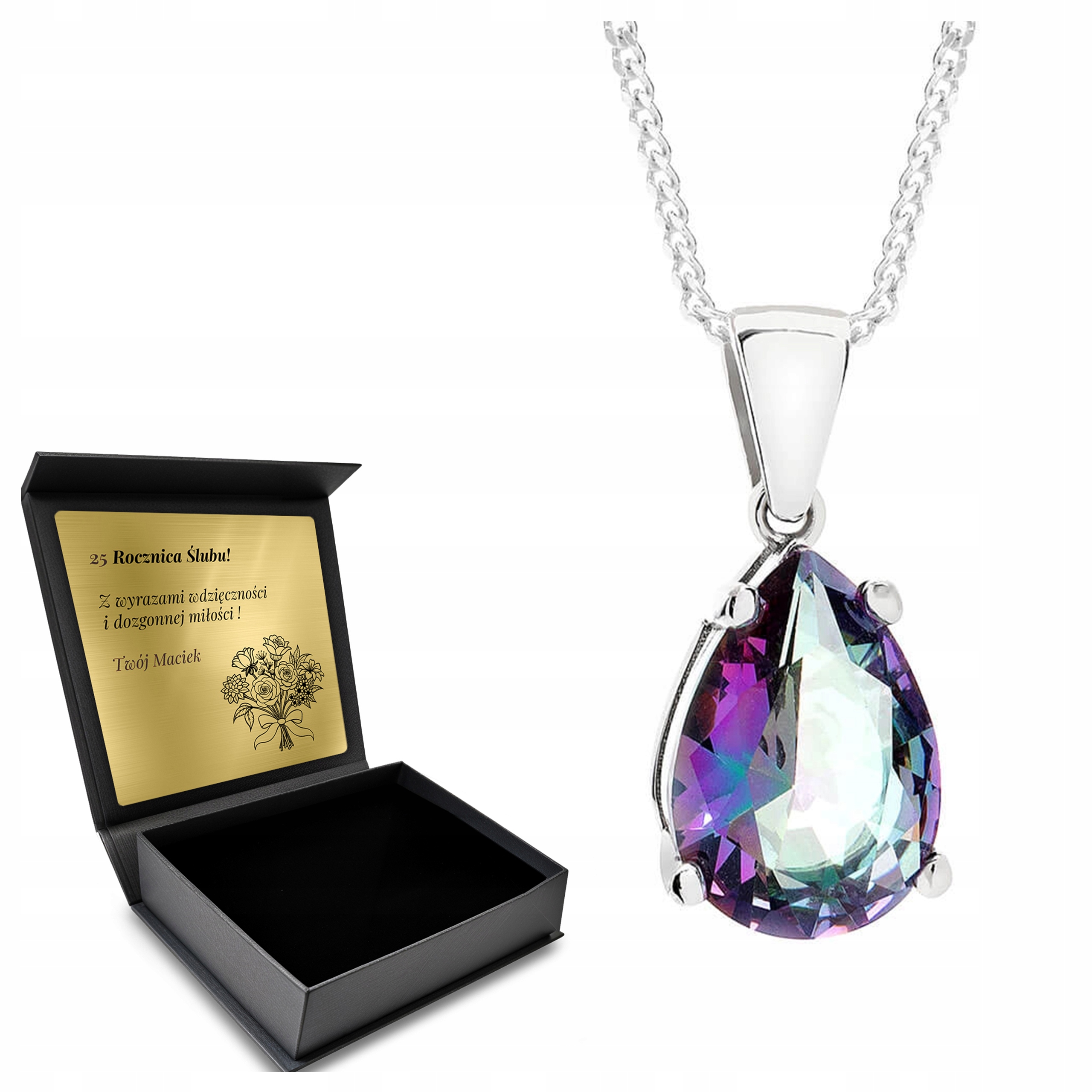 Stříbrný Náhrdelník 925 S Mystickým Topazem Dárek pro ženu Gravírování