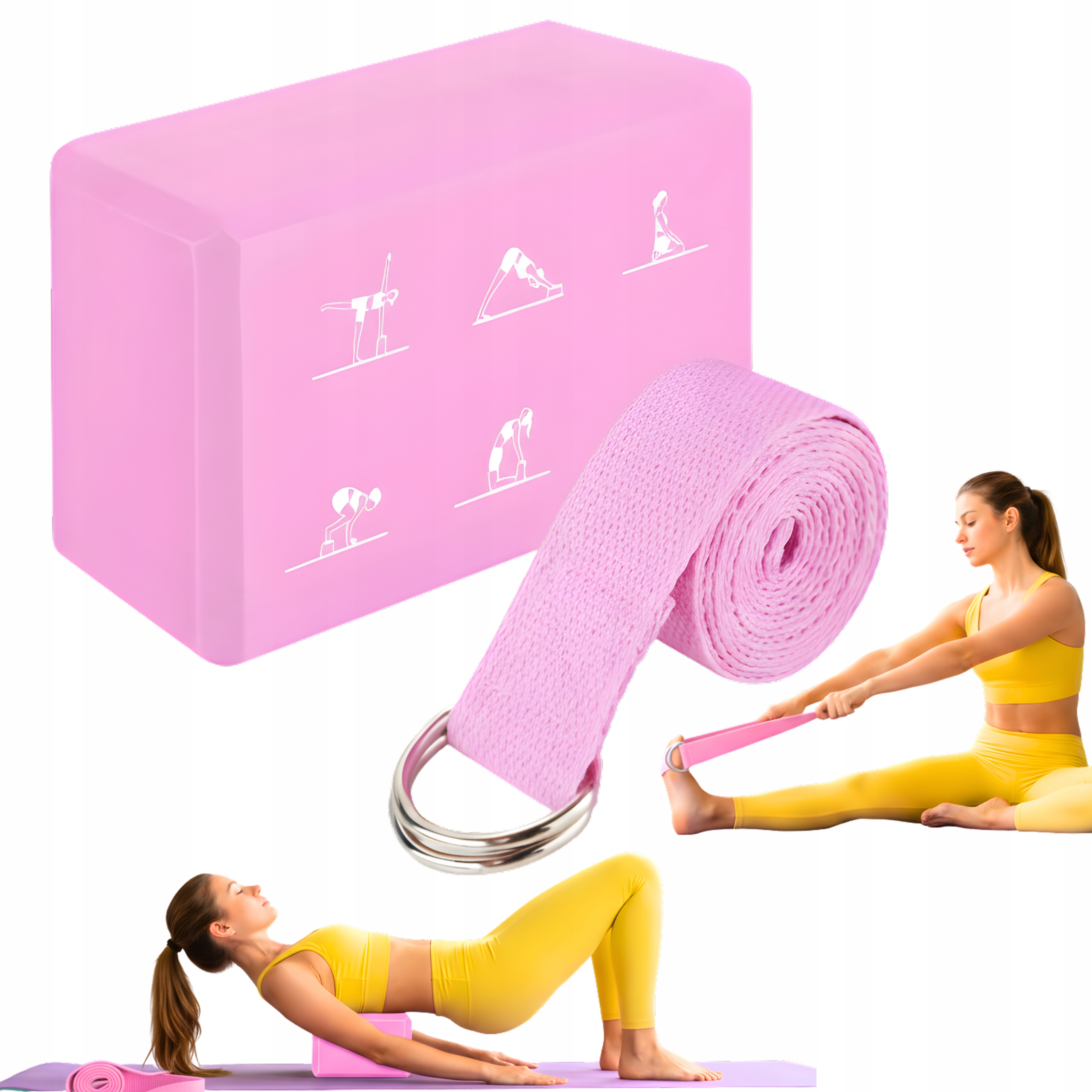 Zestaw do ćwiczeń do joga pilates fitness do domu pas blok klocek kostka