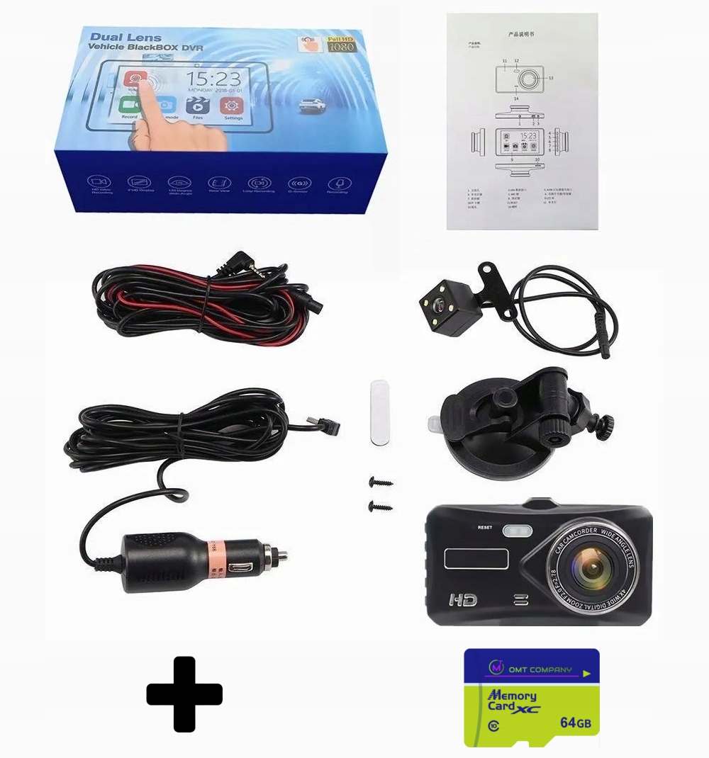 WIDEOREJESTRATOR KAMERA COFANIA PRZÓD TYŁ HD + SD Komunikacja GPS