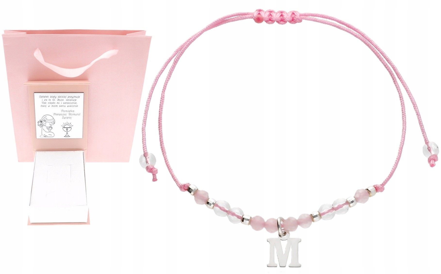 Náramek s písmenem přírodní kameny Svaté Přijímání křest 4 barvy Gravírování