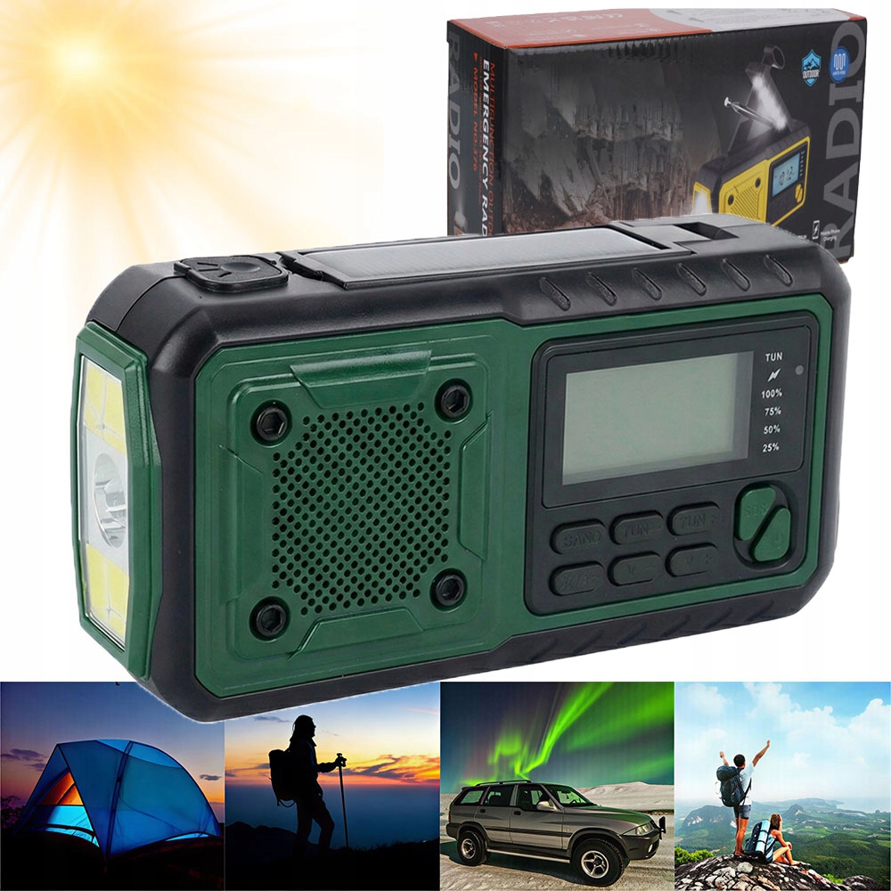 Rádio Na Kliku Přenosné Solární Dynamo Nouzové Svítilna Powerbanka 4000MAH