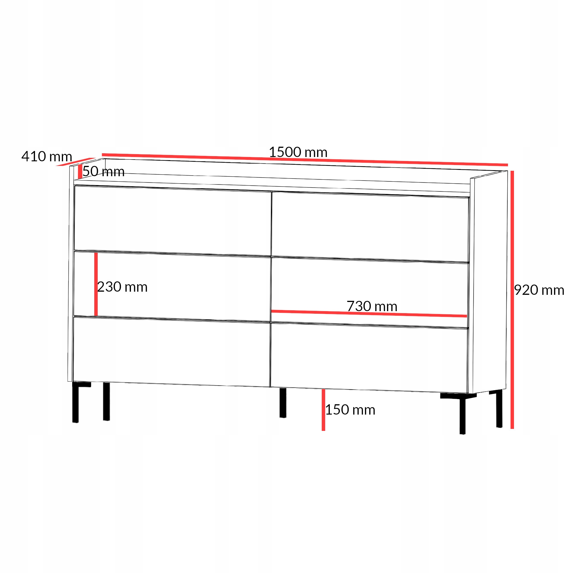 Komoda z szufladami Liam 6S 150 Biała