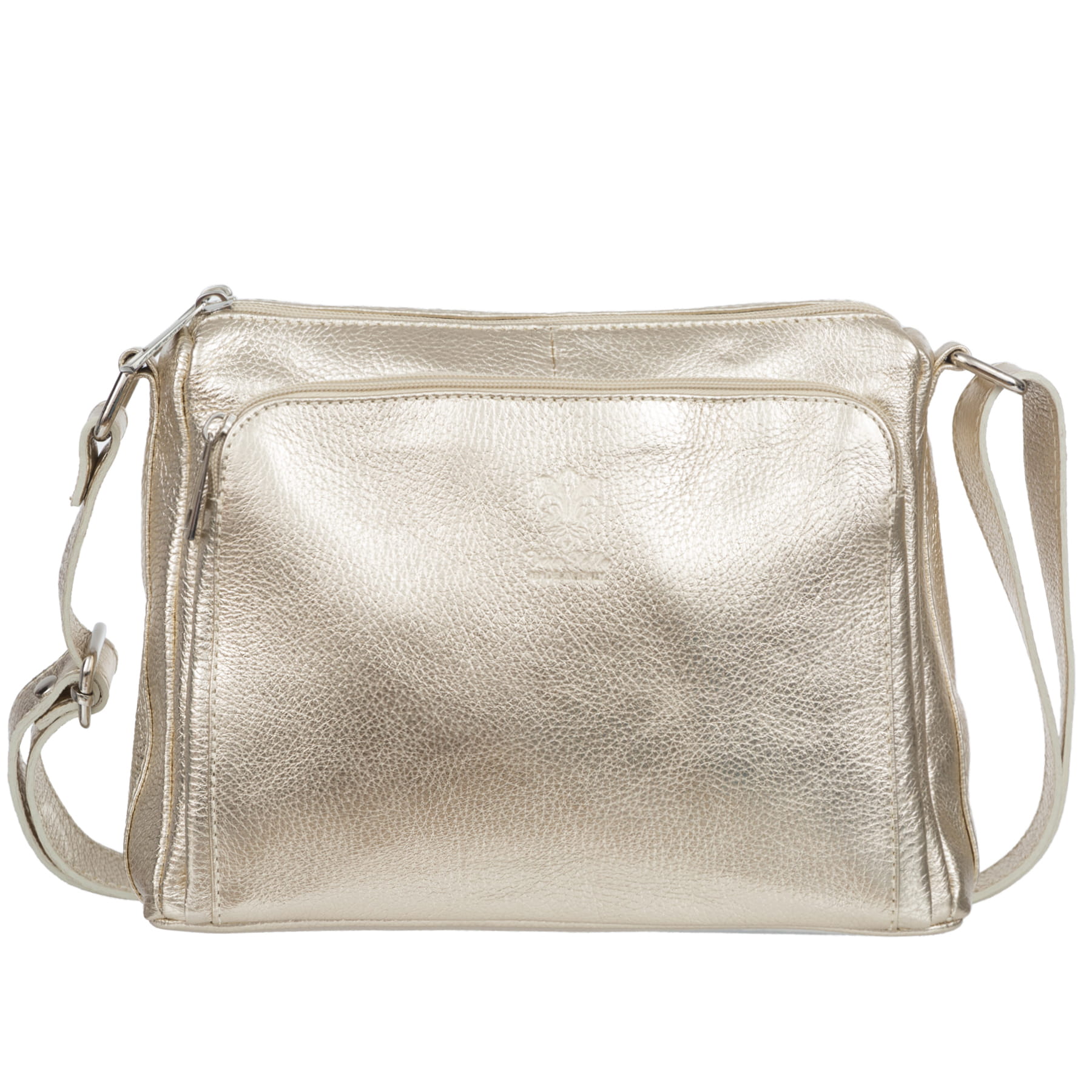 Vera Pelle torebka damska skórzana listonoszka z paskiem na ramię Złota