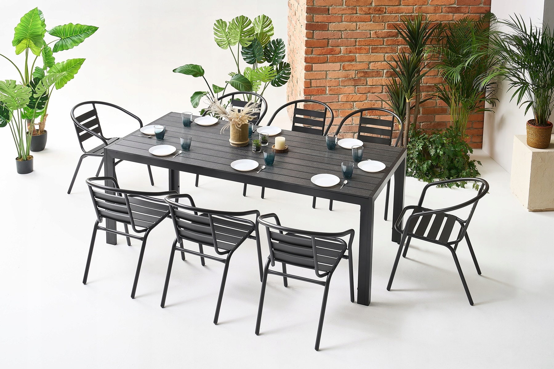 Meble Ogrodowe Polywood Stół 200 cm 8+1 Na Taras Balkon Krzesła Metalowe