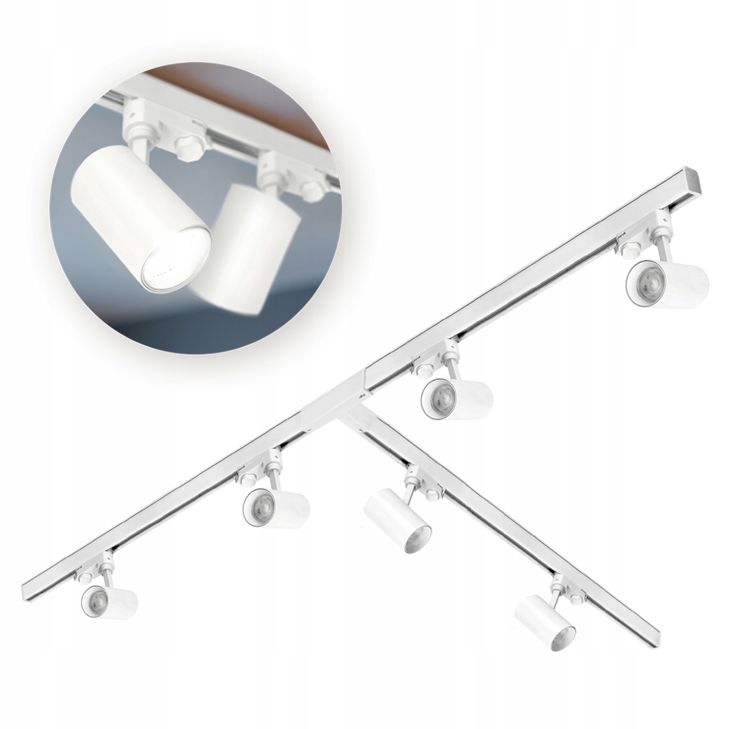 3-fázový kolejnicový systém 3x1 m, T-spojka, 6x reflektor na GU10 Bílý