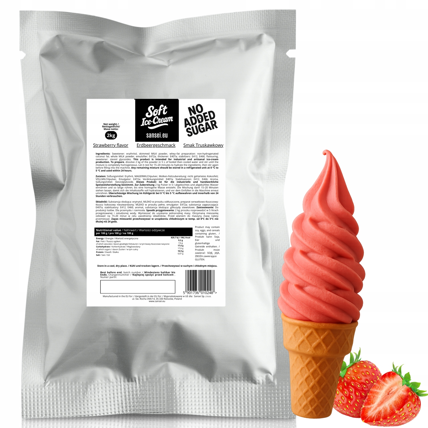 Lody Włoskie Truskawkowe Bez Dodatku Cukru mieszanka w proszku 2kg Premium