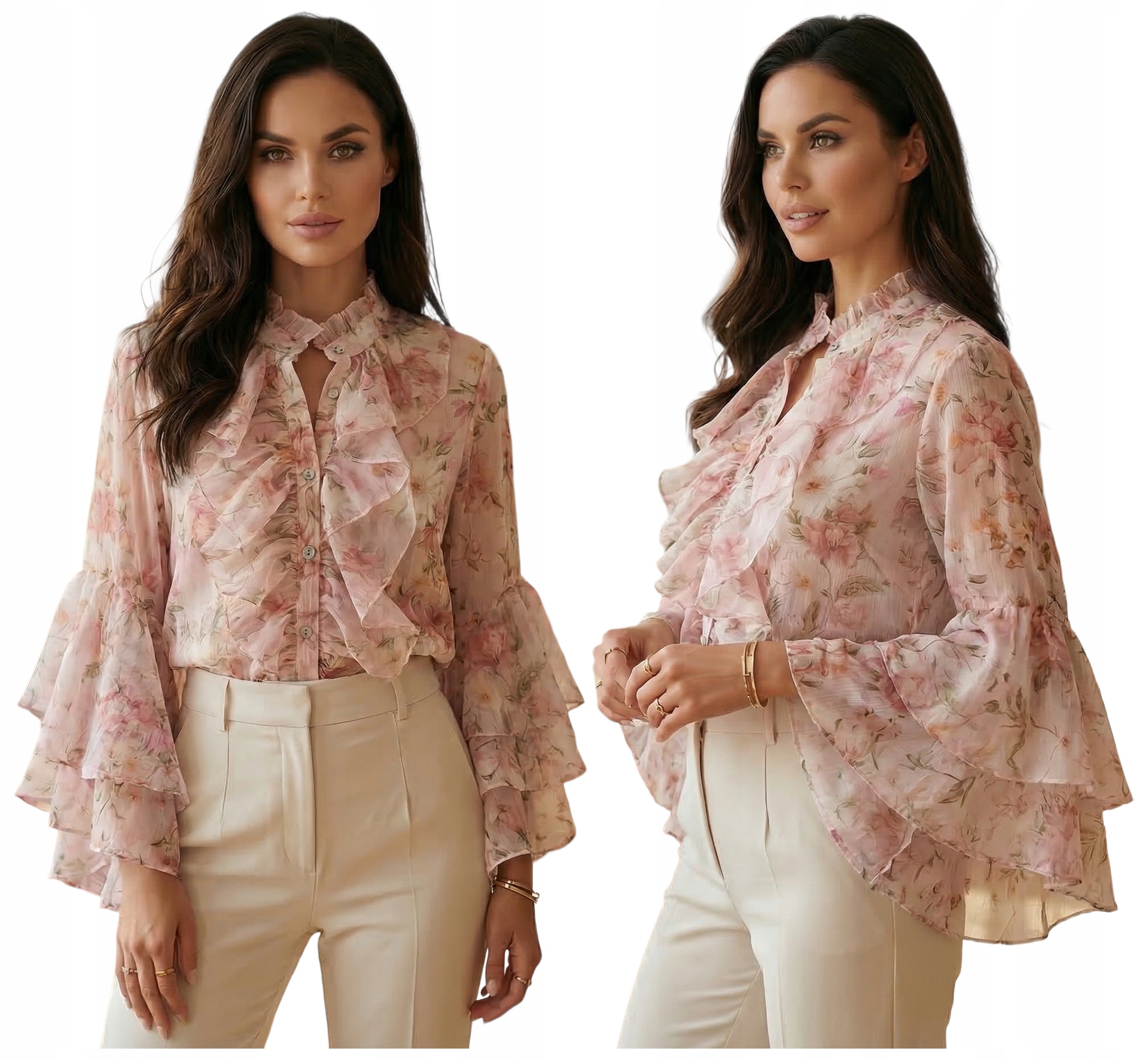 Rozpínací halenka Košile Květiny Falbanky Návštěvní Elegantní Falbany Lamiar