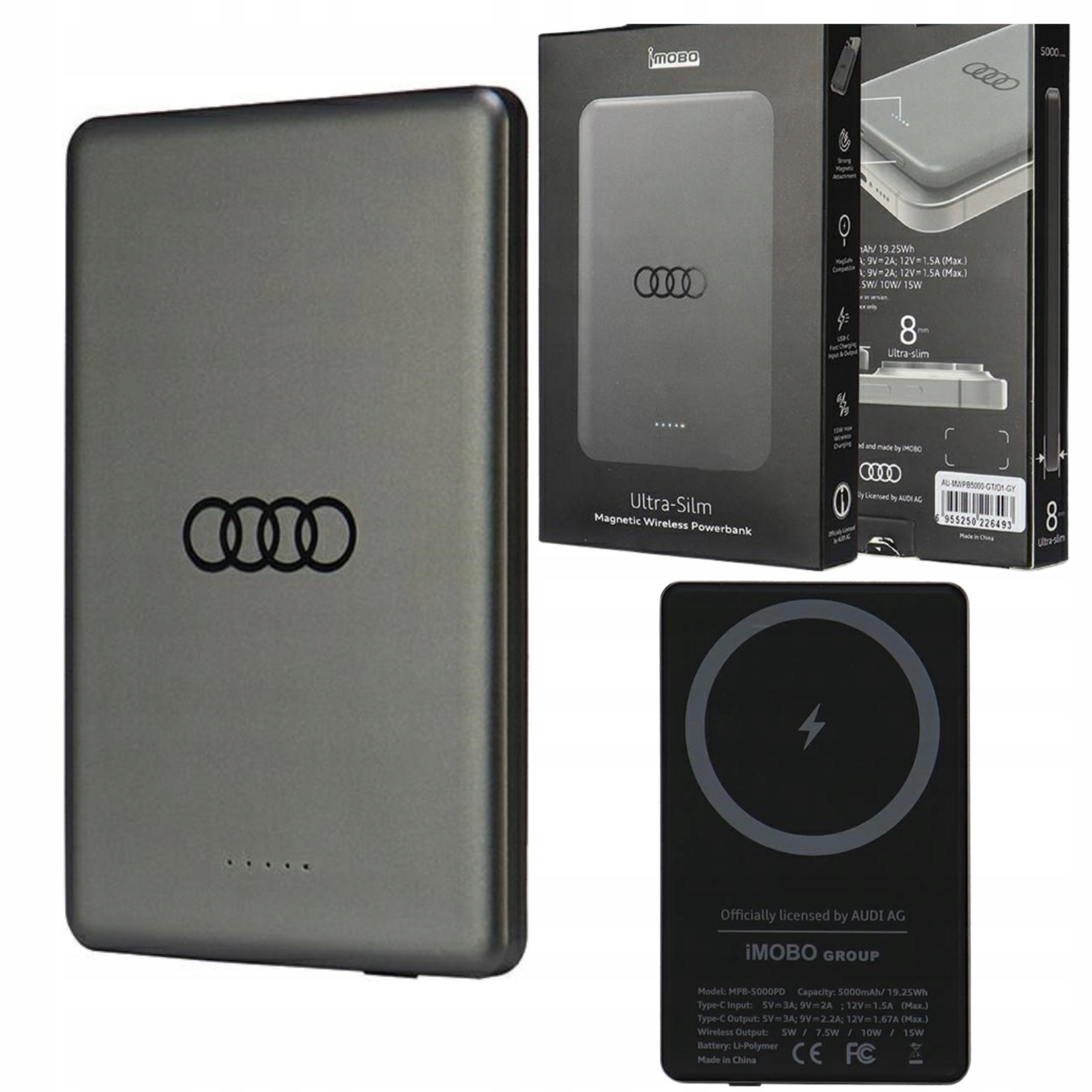 Powerbank z Indukcją MagSafe Audi Big Logo 5000mAh 15W, lekki