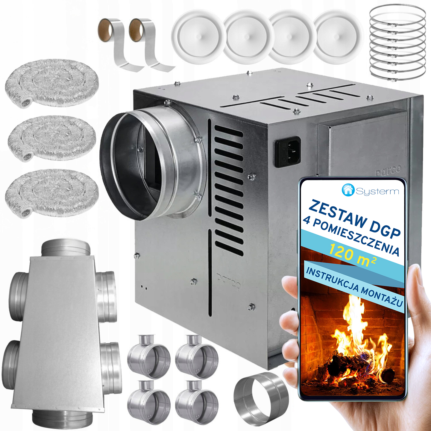 Komínová Turbína Ventilátor do krbu 4 miestnosti 120 m2 Sada Dgp