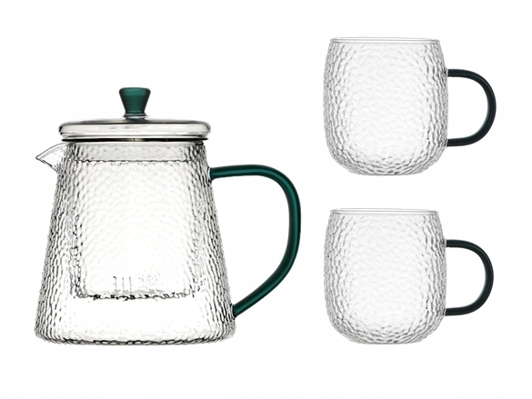 Skleněná Konvice 1 L Na Vaření Čaje S Filtrem 2 Sklenice Zelené Ucho