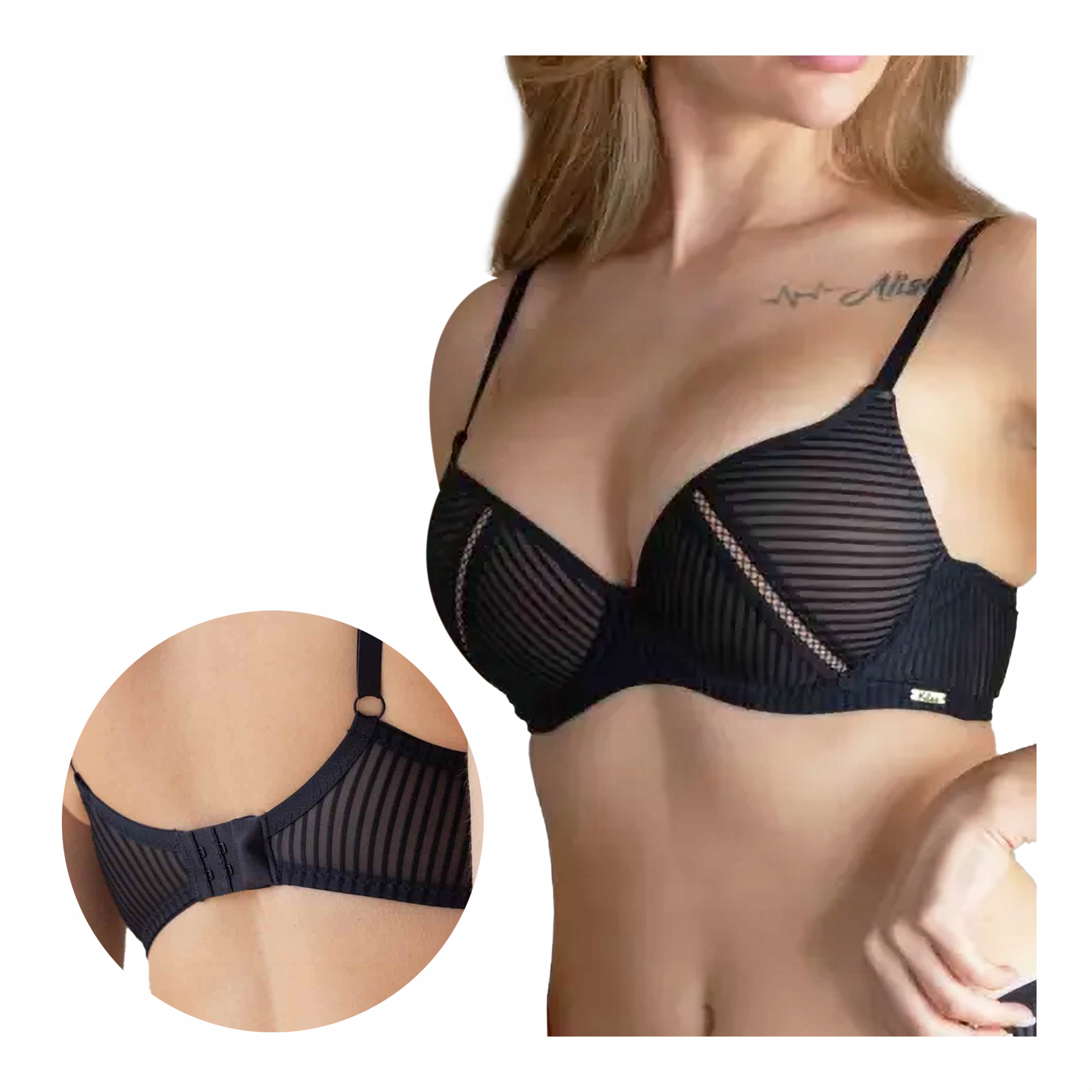 Dámská push-up podprsenka vyztužená černá podprsenka s proužky Kleo 75A