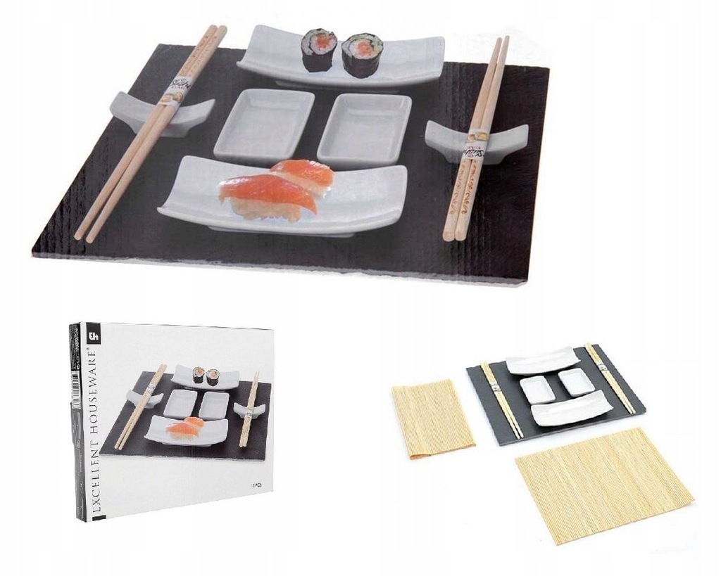 ZESTAW DO SUSHI DLA 2 OSÓB DUŻY KOMPLET+TACA ŁUPEK
