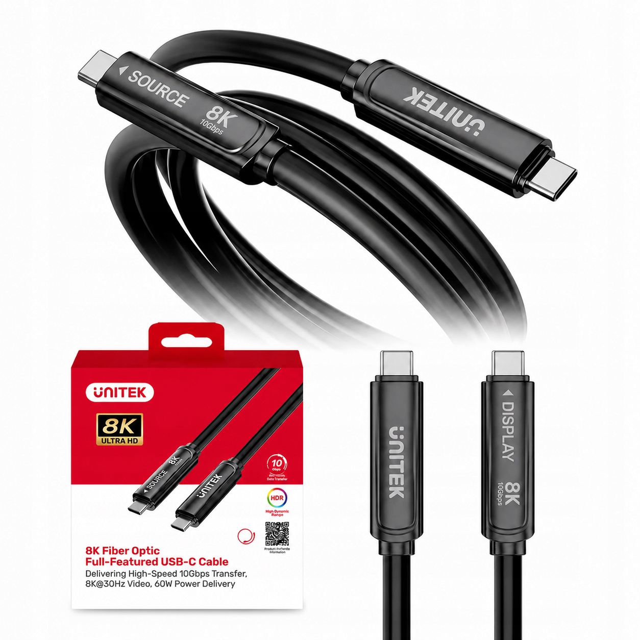 Unitek C14178ABK01-7M Optický kábel Usb-c 10Gbps PD60W 8K@30Hz čierny 7 m