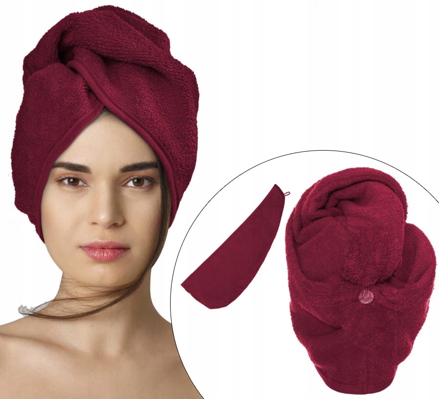 Bordowy Turban Ręcznik Do Włosów BUTTON