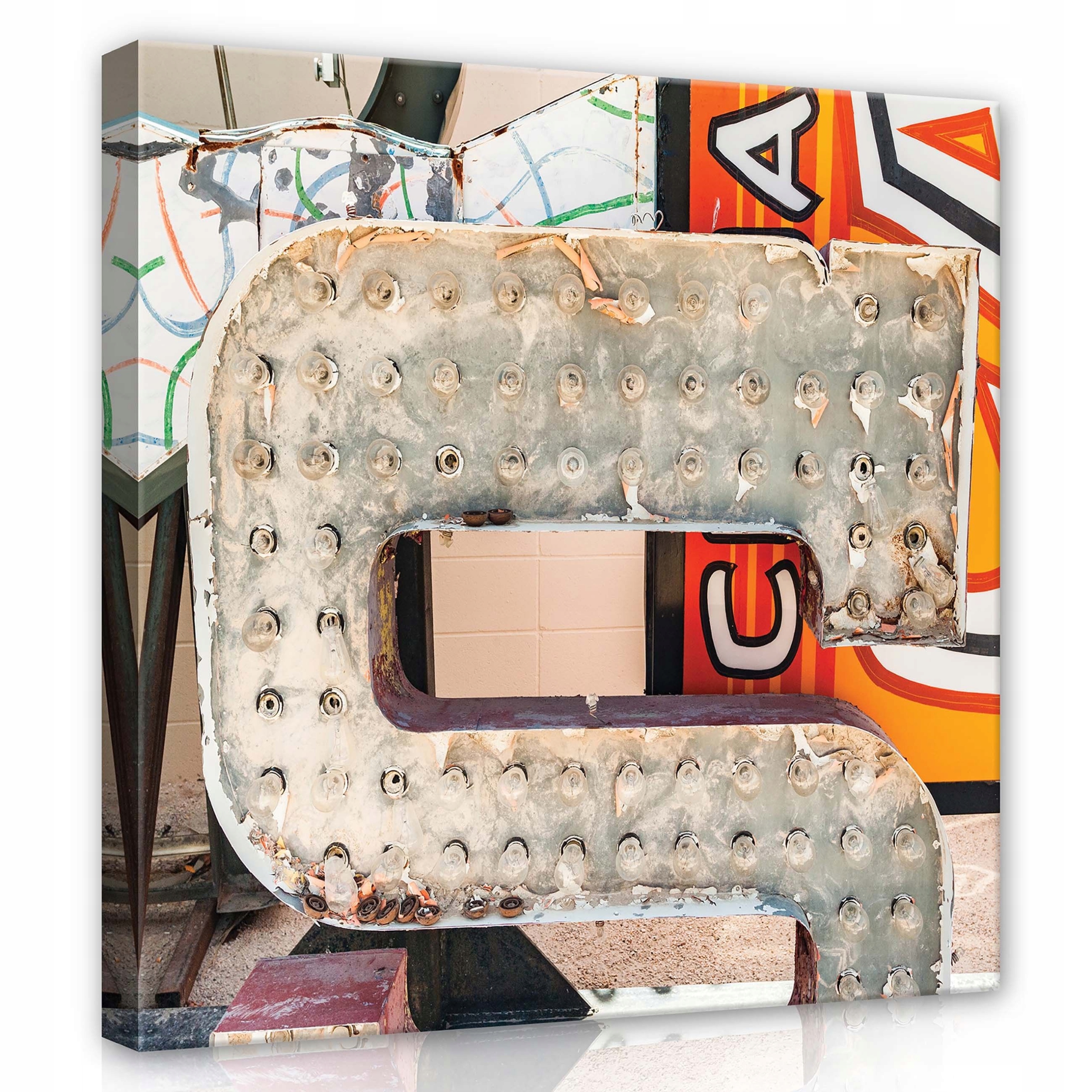 Obraz 80x80 Vintage Neon Šidítko Písmena Město Rez Kov Textura Retro