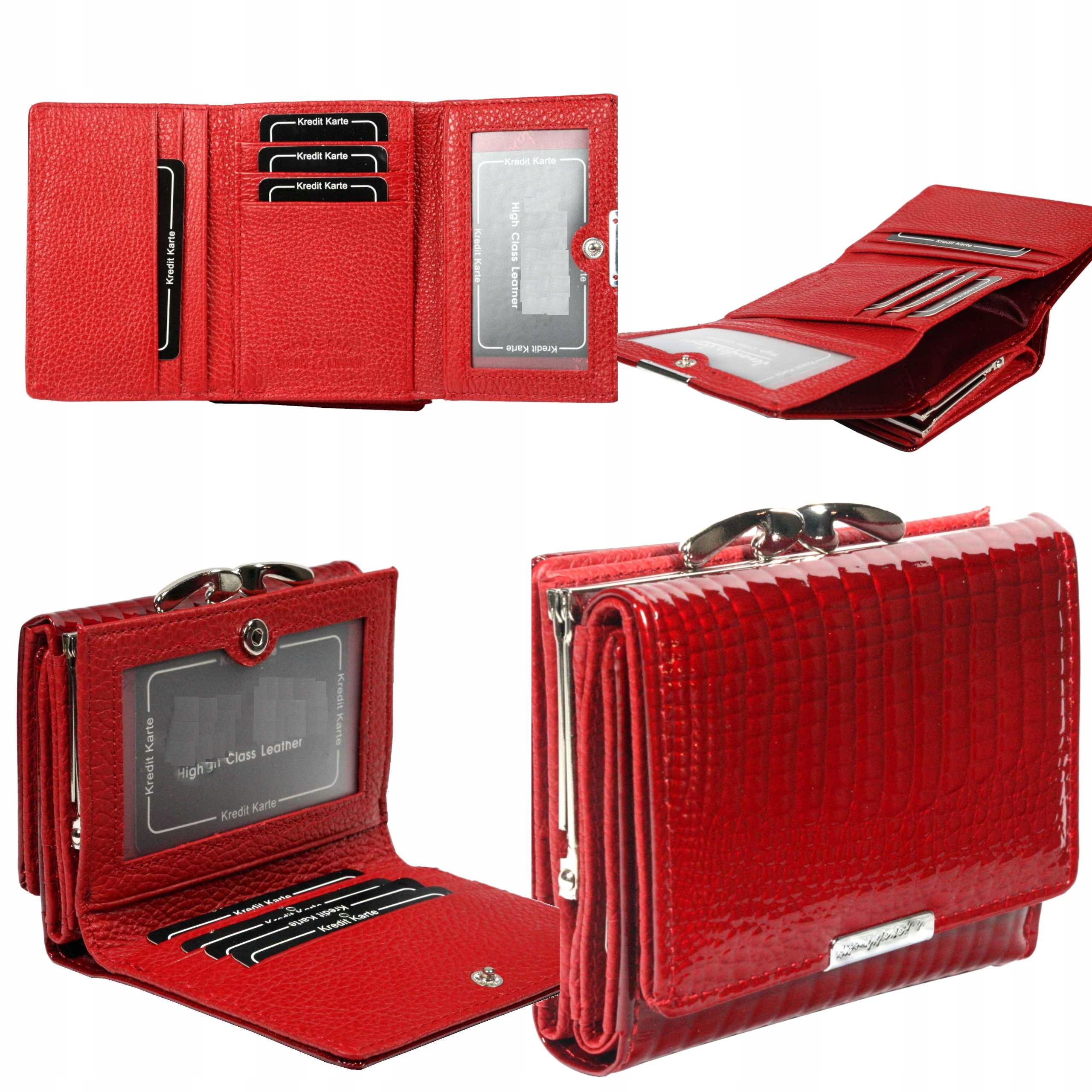 Dámská kožená červená lakovaná peněženka s malým zapínáním na Rfid patent