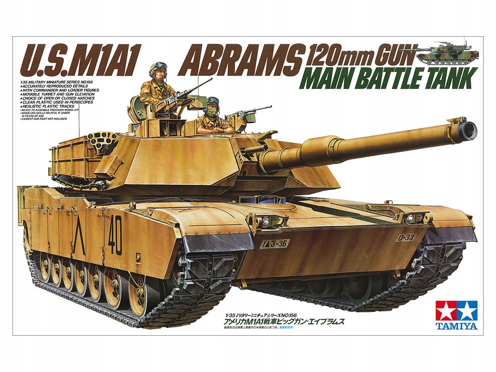 1/35 Us M1A1 Abrams 120mm dělo hlavní bojový tank Tamiya 35156